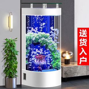 2023新款半圆鱼缸立式客厅小型造景免换水电视柜旁玻璃生态水族箱