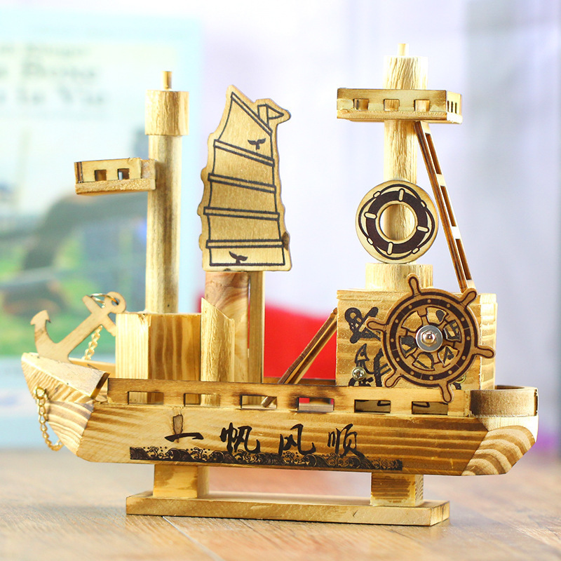 木质机动船拼装模型手办玩具男孩益智地摊摆件工厂帆船