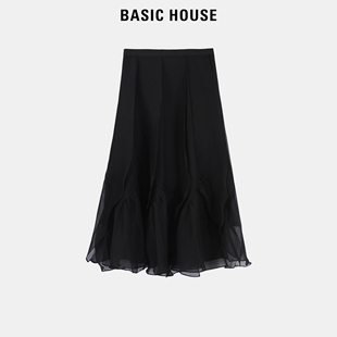 Basic House/百家好高腰半身裙女2024夏季新款不规则短款百褶裙子