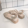 Flat bottom Sandals Square Toe one word Rome shoes Bandage Low-heel Belt buckle Sandals student Flat bottom Sandals Square Toe one word Rome shoes Bandage Low-heel Belt buckle Sandals student