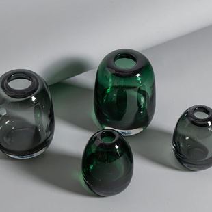 日式简约插花工艺花瓶 圆润厚重玻璃花瓶装饰水培工艺品装饰摆件