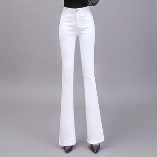 高货2024年春季新款白色微喇牛仔裤女士高腰弹力显瘦修身大码喇叭