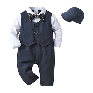 新款高货童装直供一手货源春秋季长袖宝宝包屁衣服男童带帽绅士婴