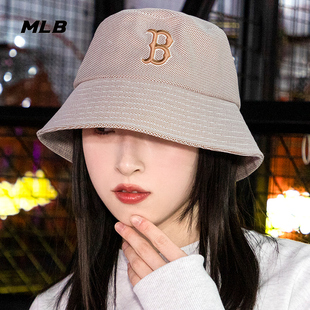 mlb官方渔夫帽男女同款2024夏季新款B标刺绣遮阳帽情侣帽子