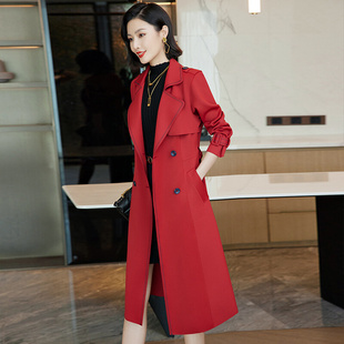 高货红色时尚风衣外套女春秋流行新款高级感气质中长款职业女西装