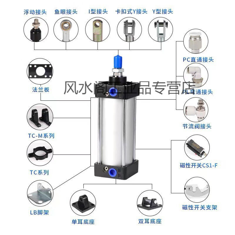 新品鑫洛芙亚德客型SC标准气缸32蓝盖气缸大推力气动元件带磁可调