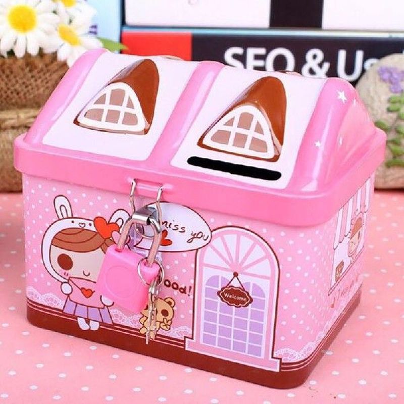 Creative Metal Piggy Bank Money Coin Box Cute Bear House