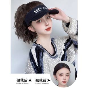 夏天戴假发帽子一体时尚连帽马尾女款2023新款带头发的鸭舌帽夏季