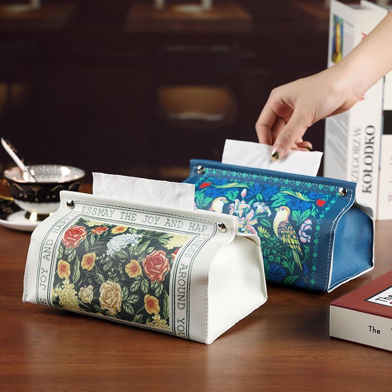 田园油画新款纸巾盒棉麻客厅家用车用卫生间餐巾纸盒创意抽纸盒