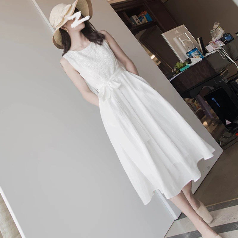 无袖白色蕾丝连衣裙女夏2022新款初恋法式复古连衣裙