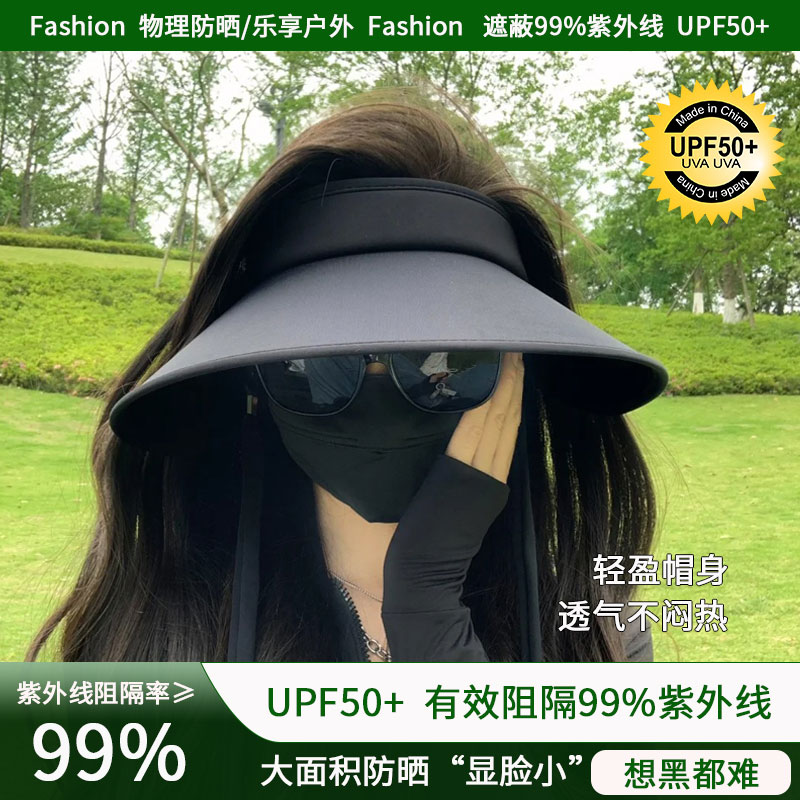 Fashion防晒帽女2024新款防紫外线太阳帽大帽檐冰丝空顶帽子遮阳