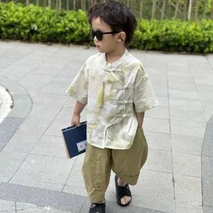 新中式男童汉服上衣夏款薄款夏季中国风小男孩改良唐装夏季套装潮