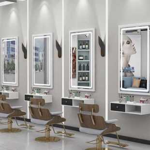 理发店镜子柜子一体发廊专用镜台美发柜子网红工具台挂墙贴墙带灯