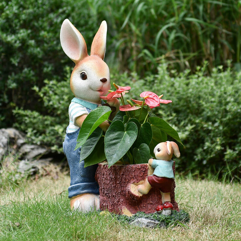 颐铭源庭院装饰落地仿真兔子摆件客厅阳台工艺品户外动物雕塑花盆