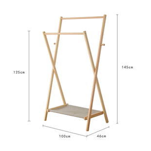 高档北欧实木衣帽架简易落地式双杆挂衣架多功能卧室省空间衣服架