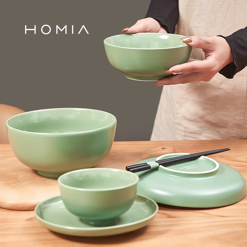 HOMIA北欧一人食陶瓷泡面碗带盖餐具套装家用碗盘子吃饭碗碟组合