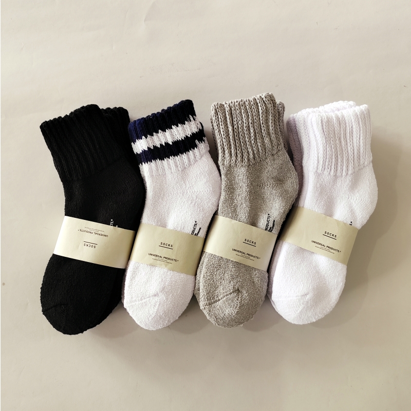 日本潮牌UNIVERSAL工装袜黑白男士纯棉毛圈粗针休闲中低帮运动袜