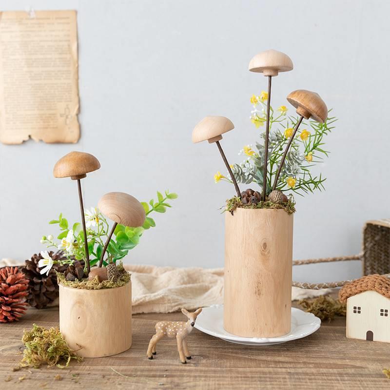 阿楹 森系玄关木质造景蘑菇厨房绿植摆件自助餐厅幼儿园小装饰品