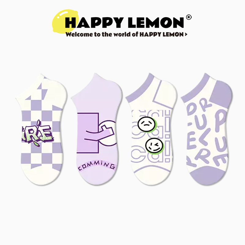 HAPPYLEMON短袜女春秋浅口紫色袜子夏季薄ins潮防滑不掉跟船袜棉