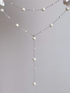 「满天星」纯银珍珠长项链法式女生胸链颈链锁骨链搭配攻略毛衣链