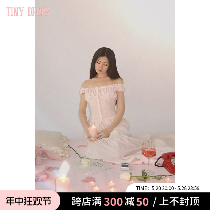 Tiny Drops 小众设计 Tove新款纯棉小花前开扣荷叶边长裙蛋糕裙春