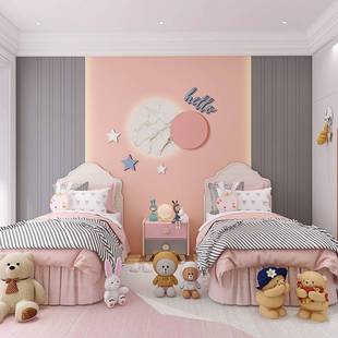 儿童房小星星竹木纤维集成板女孩卧室粉色背景墙板卡通装饰护墙板