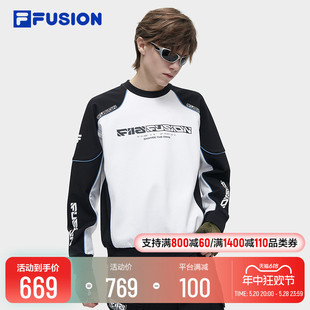 FILA FUSION斐乐潮牌男子套头卫衣2024春季新款拼色插肩宽松上衣