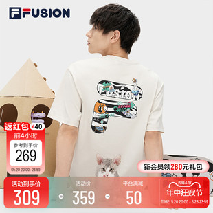 FILA FUSION斐乐情侣运动T恤男2023夏季百搭印花潮流短袖上衣女t