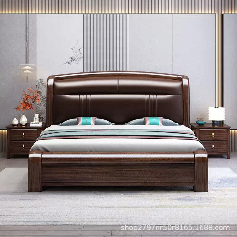 中式金丝檀木床主卧双人18米现代简约15高箱储物软靠北欧实木床