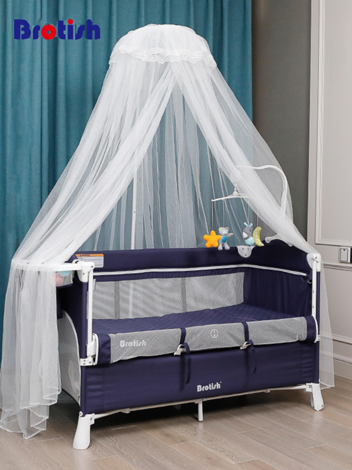 定制贝鲁托斯 婴儿床蚊帐儿童宝宝蚊帐全罩式可升降带支架落地通