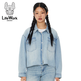 LifeWork2024年春季新款女式牛仔外套短款显瘦休闲牛仔衬衣外套