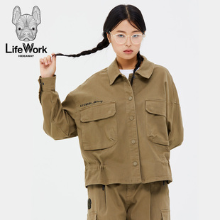 LifeWork2023年秋冬新款短外套韩版工装抽绳立领女式上衣潮牌