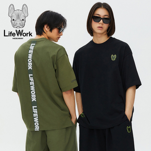 lifework2024年夏季新款法斗犬图案休闲潮流宽松T恤短袖男女同款