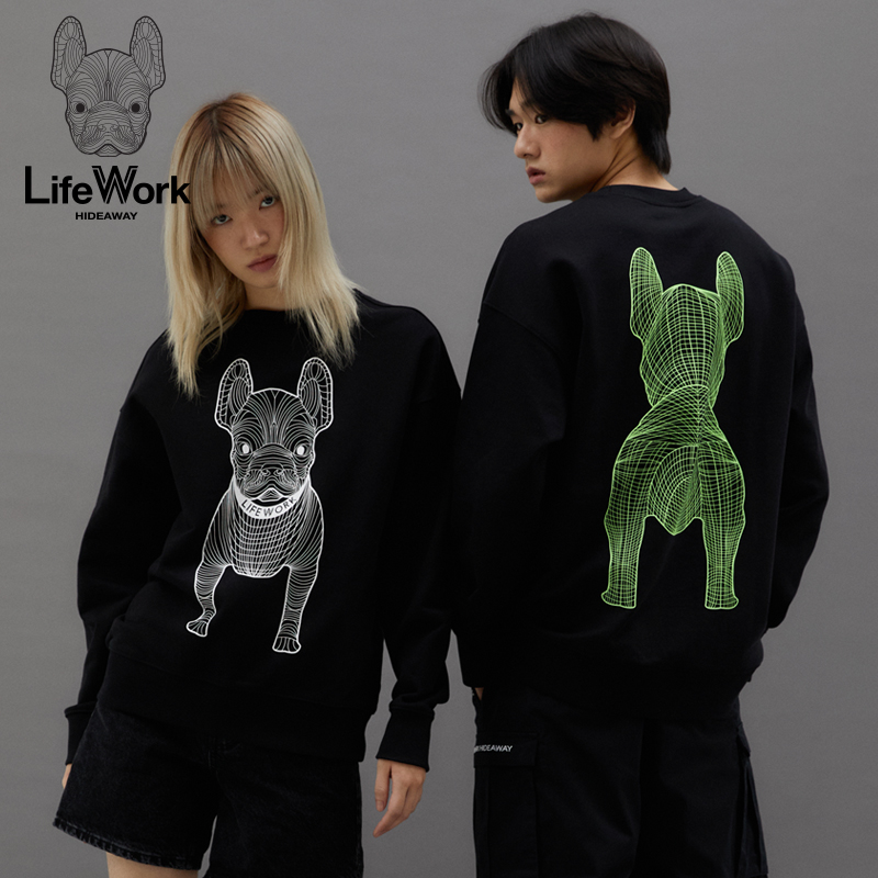 LIFEWORK HIDEAWAY2024年春季经典法斗犬图案休闲卫衣男女潮牌