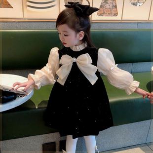 女童连衣裙法式高级感童装2023新款黑色长袖女宝宝儿童春装公主裙
