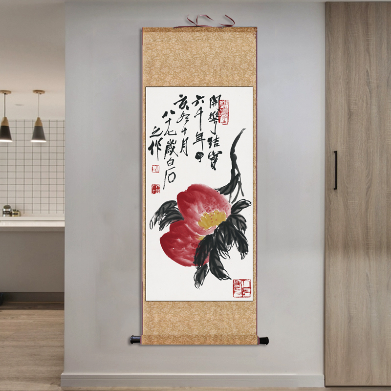 名家花鸟挂画客厅装饰画酒店壁画丝绸画礼品卷轴荷花挂画谢稚柳画