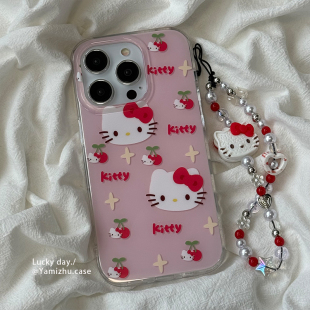 日系卡通可爱hellokitty适用苹果15手机壳带链条iPhone14pro新款13硅胶15ProMax女款12防摔11网红小众全包软