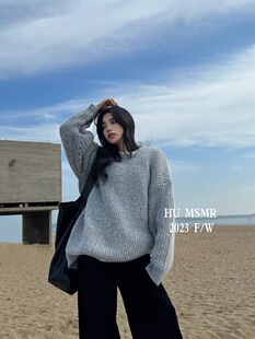 HU MSMR2024早春新款韩版慵懒风宽松显瘦圆领套头净版休闲毛衣女