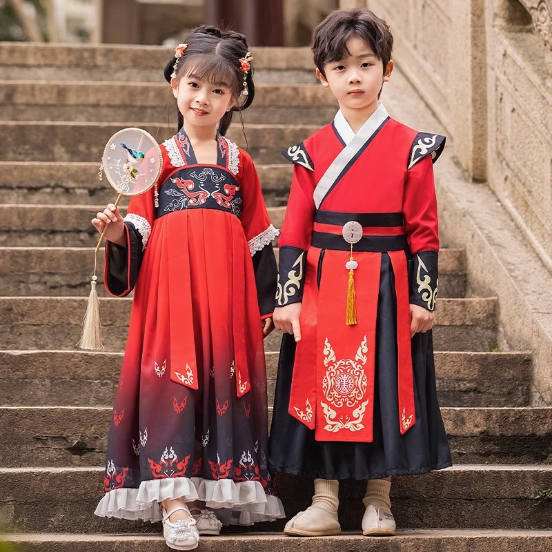 儿童汉服夏季新款国学服2024新款男女童古装演出服男款唐装表演服