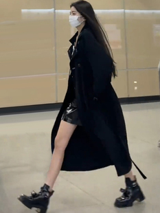 黑色风衣外套女2023初秋韩版中长款高级感英伦风休闲小个子女大衣