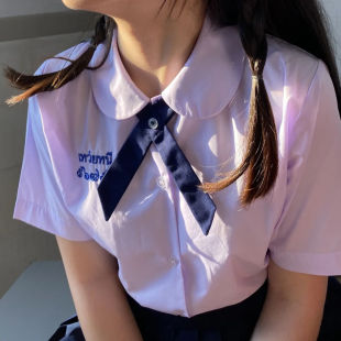 泰国校服女圆领jk制服学生淡紫色短袖衬衫小水同款衬衣闺蜜大合照