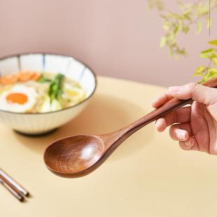 网红乾饭勺汤勺家用盛汤日式拉面勺长柄实木勺子吃饭用大号盛粥勺