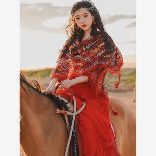 红色连衣裙夏女长袖新疆旅游穿搭沙漠长裙拍照沙滩裙海边度假超仙