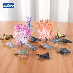仿真动物模型实心海洋世界桶装农场家禽套装塑胶恐龙摆件儿童玩具