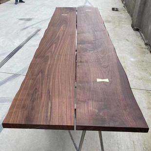 北美黑胡桃木实木大板吧台茶桌茶台餐桌自然边原木办公桌面板整板