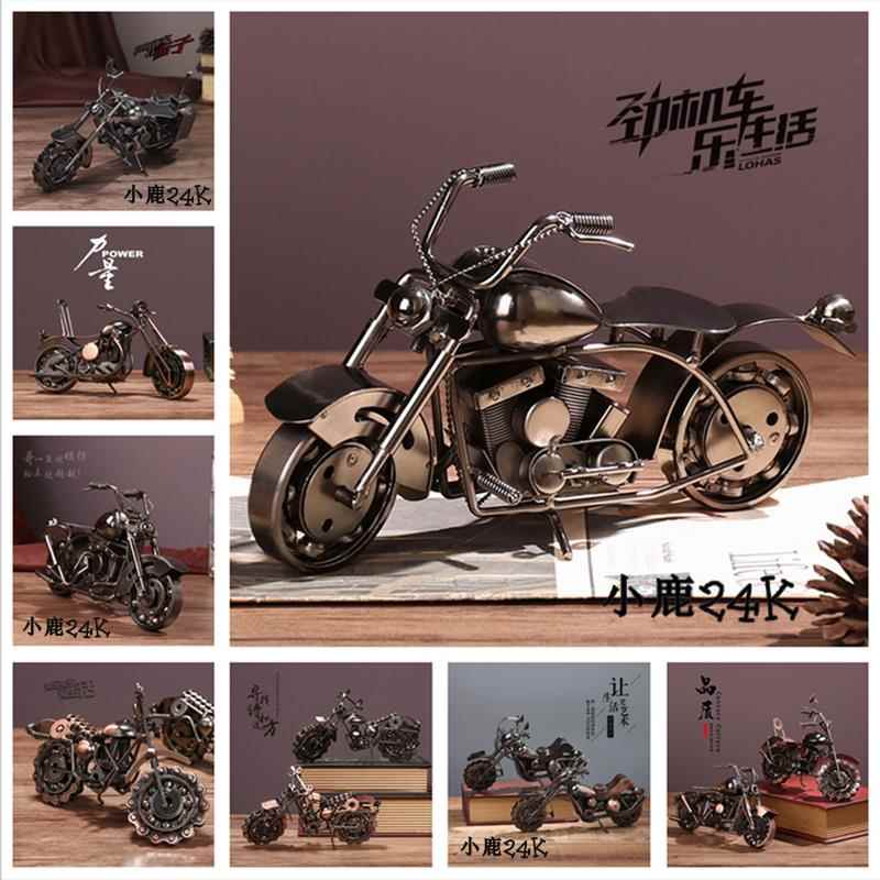 小鹿24k纯金属摩托车创意家居工艺品铁质玩具个性摆件铁艺车模型