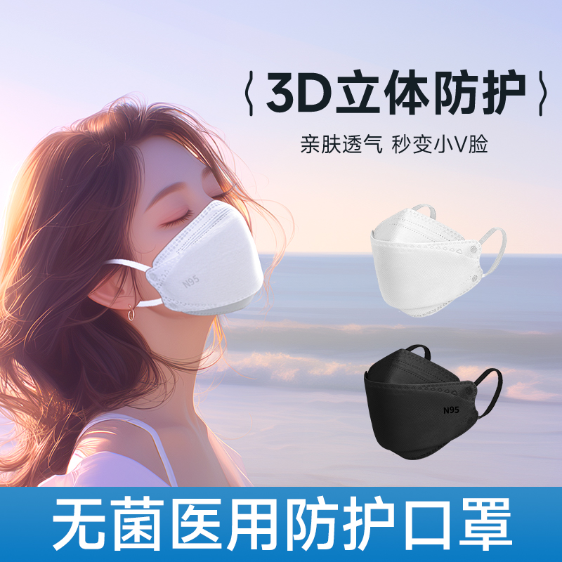 瓦努基 N95型医用防护口罩女高颜值显脸小3D立体一次性医疗口罩