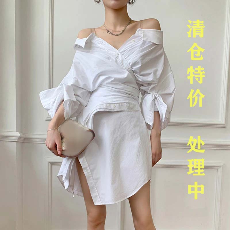 法式御姐纯欲风2024春夏新款不规则白色收腰设计高级感孤品连衣裙