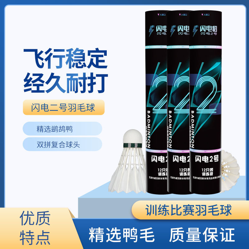 闪电貂羽毛球闪电2号12只装飞行稳定兼顾耐打高性价比训练比赛球