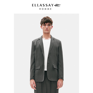 ELLASSAY歌力思男装2024夏季高级重磅真丝平驳领直身版西装外套男